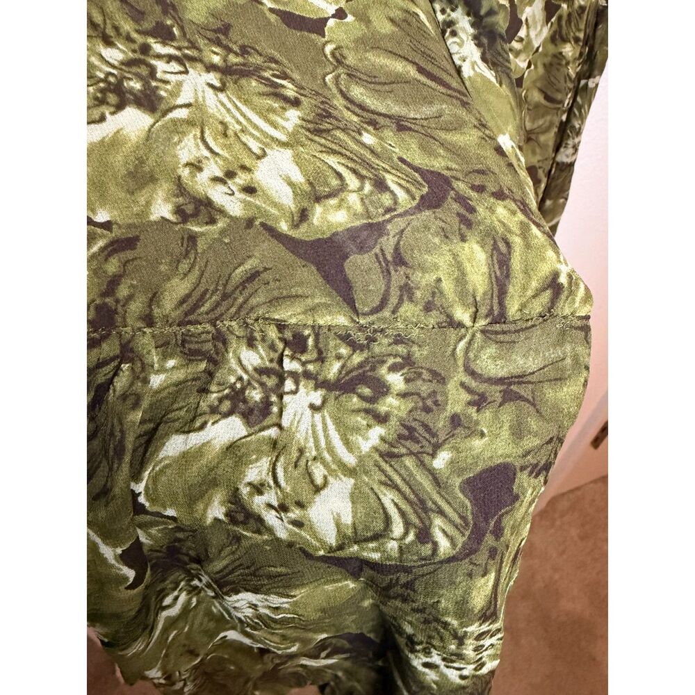 MICHAEL Michael Kors Sheer Floral Blouse Sz 2 Green Button Up Balloon Sleeve Top - Picture 9 of 9